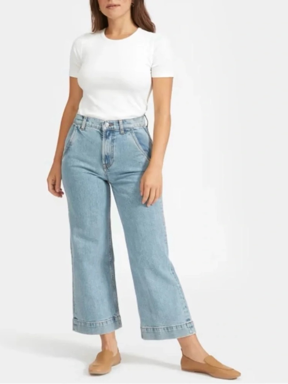 Everlane The Wide Leg Jean Light Wash Summer Denim Cropped Size 27 Light Indigo